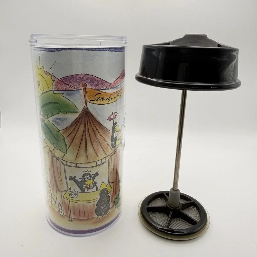 Vintage Starbucks 1990's Bodum French press Travel Cup Switzerland Penguins htf